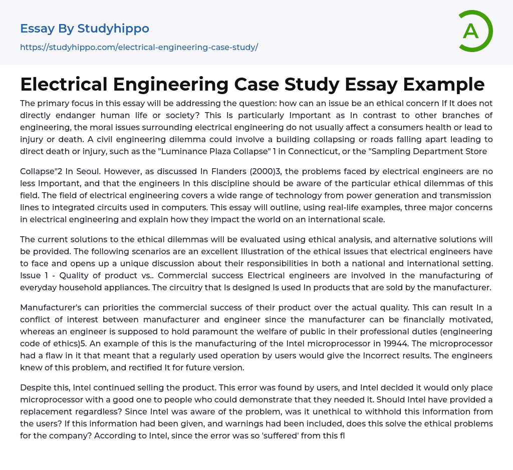 Electrical Engineering Case Study Essay Example