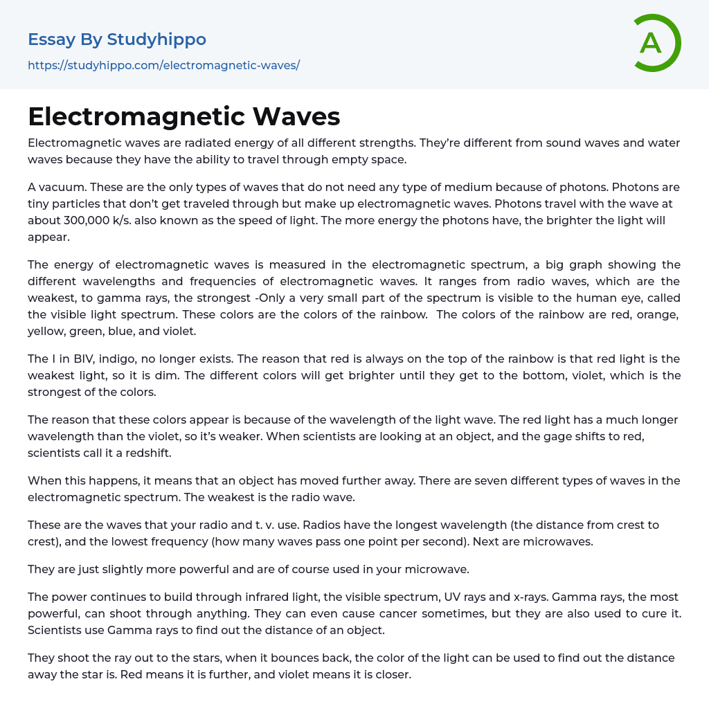 Electromagnetic Waves Essay Example