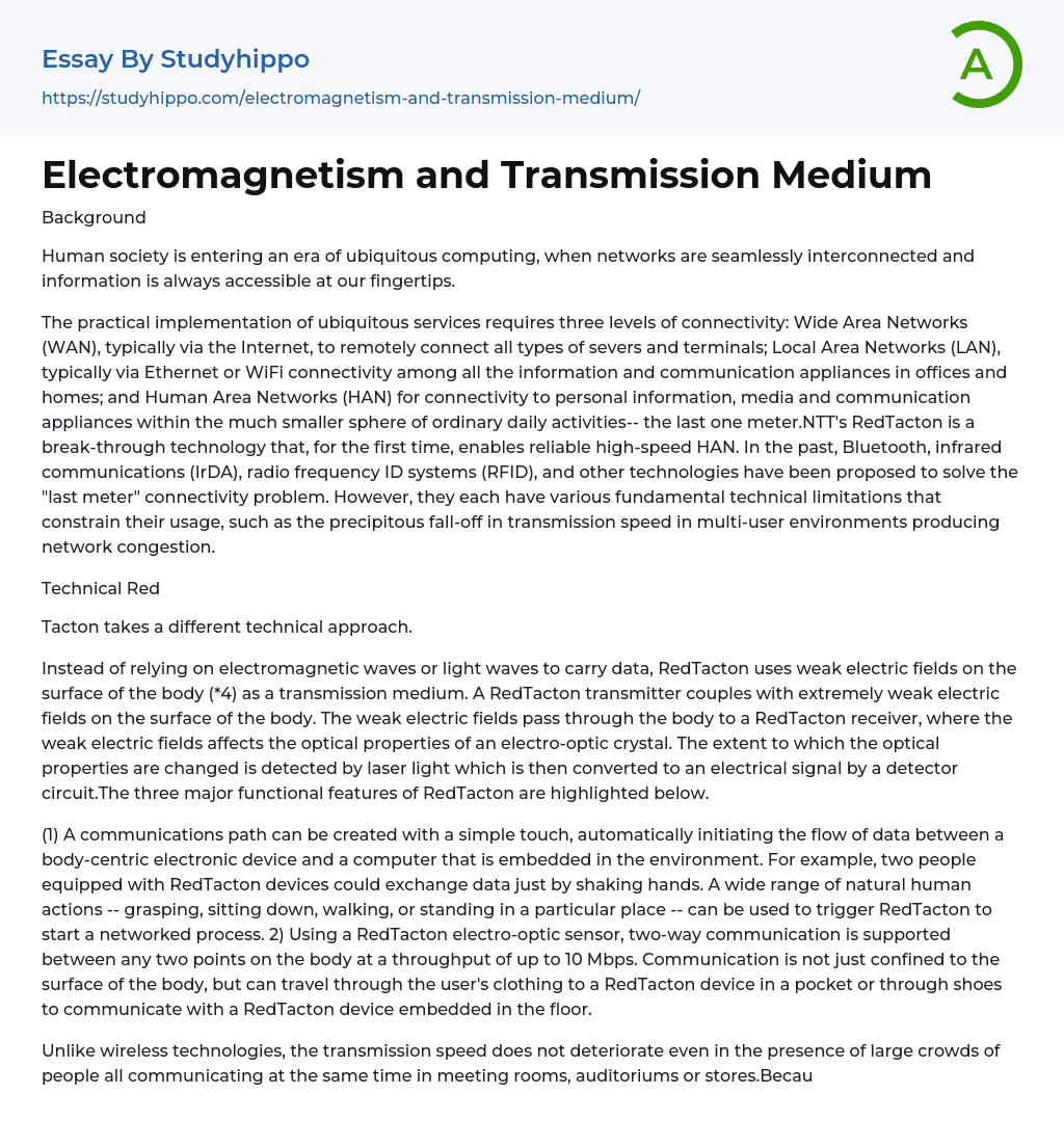 Electromagnetism and Transmission Medium Essay Example
