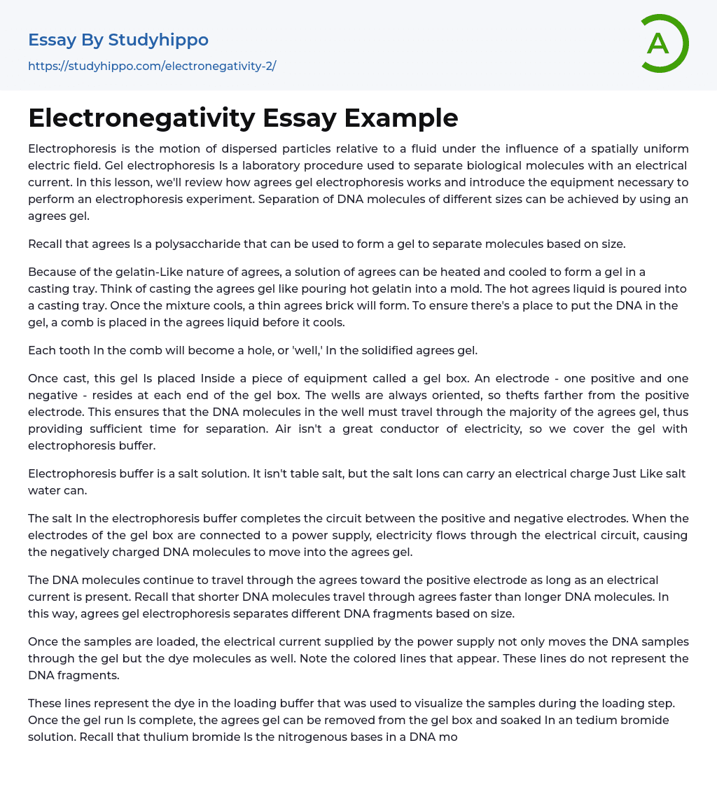 Electronegativity Essay Example