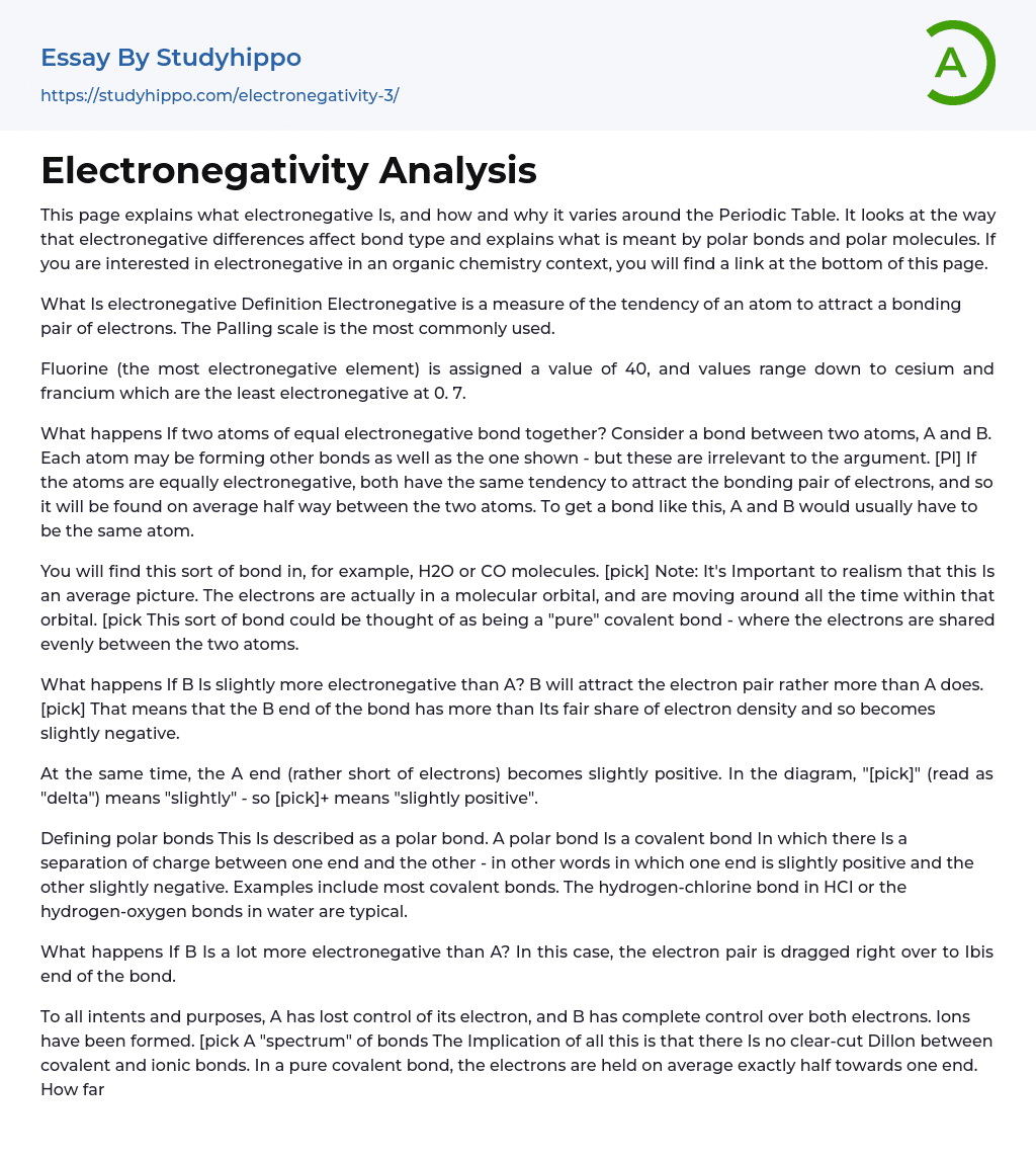 Electronegativity Analysis Essay Example