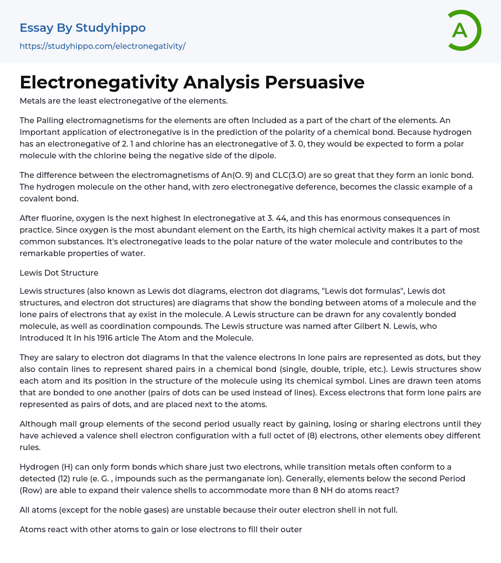 Electronegativity Analysis Persuasive Essay Example