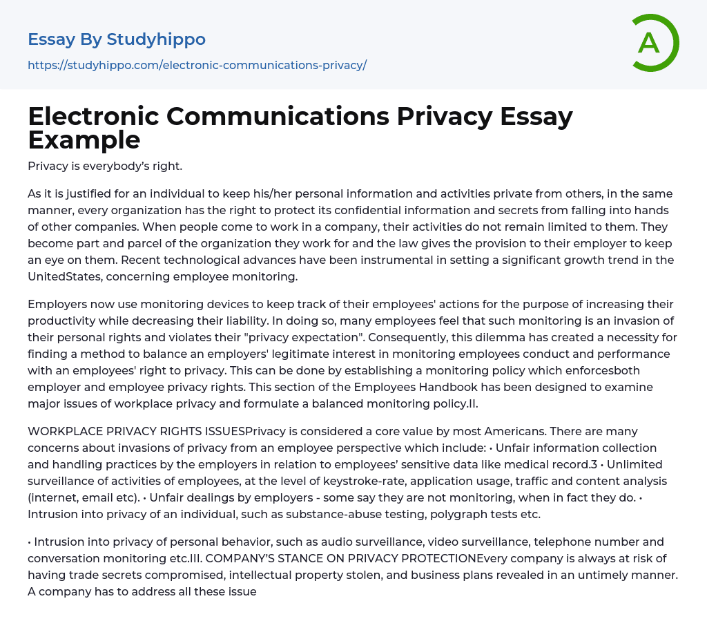 Electronic Communications Privacy Essay Example
