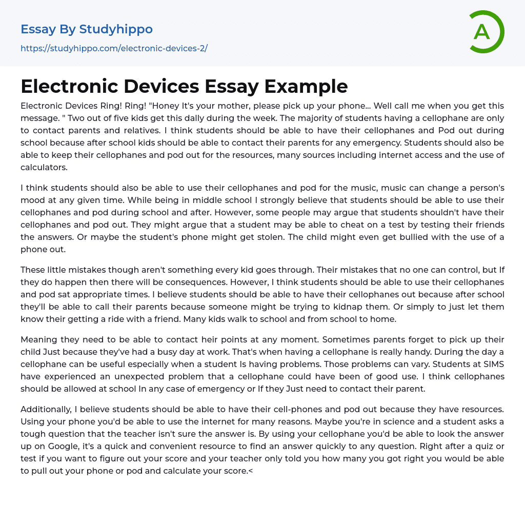 Electronic Devices Essay Example