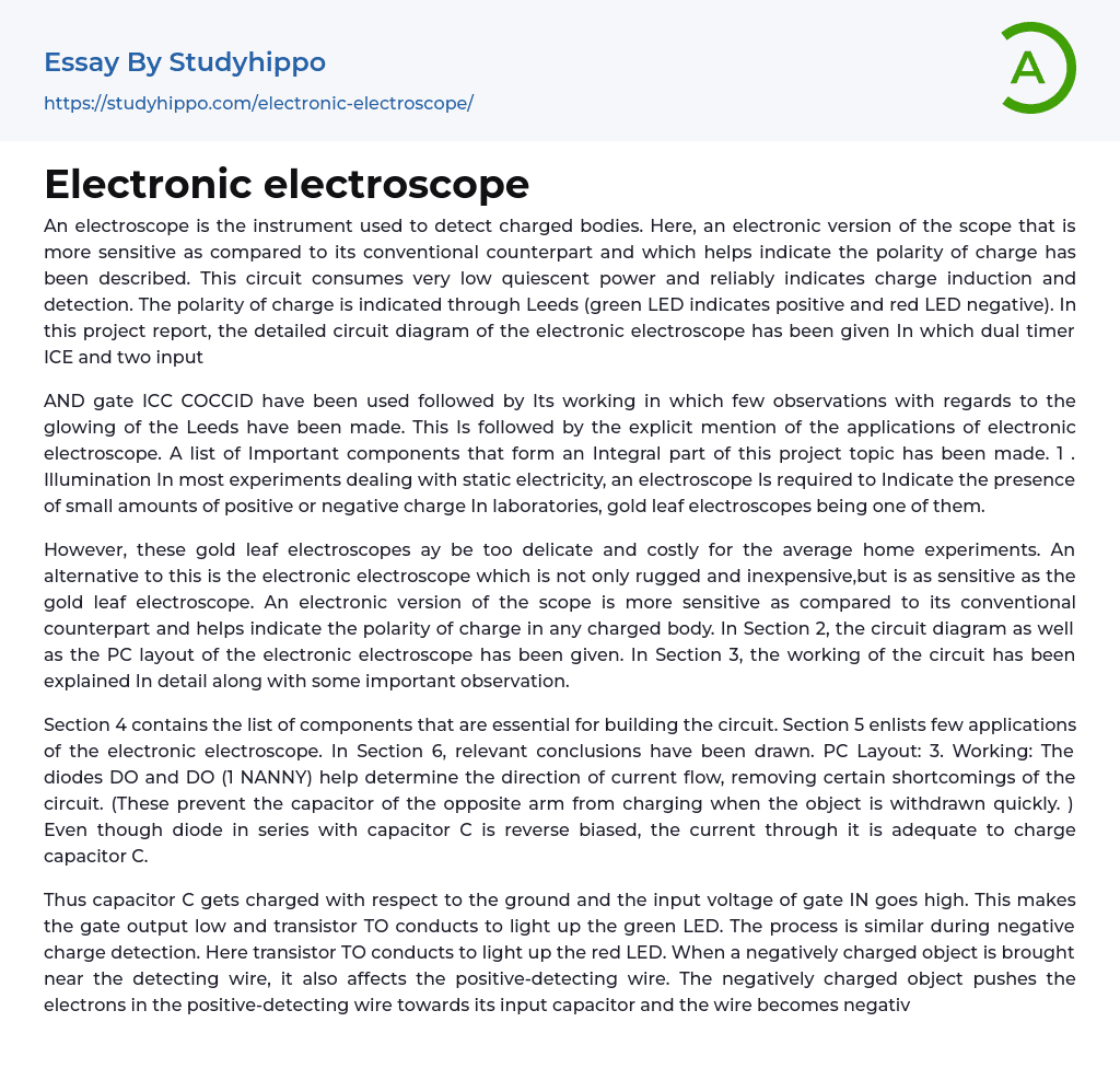 Electronic electroscope Essay Example