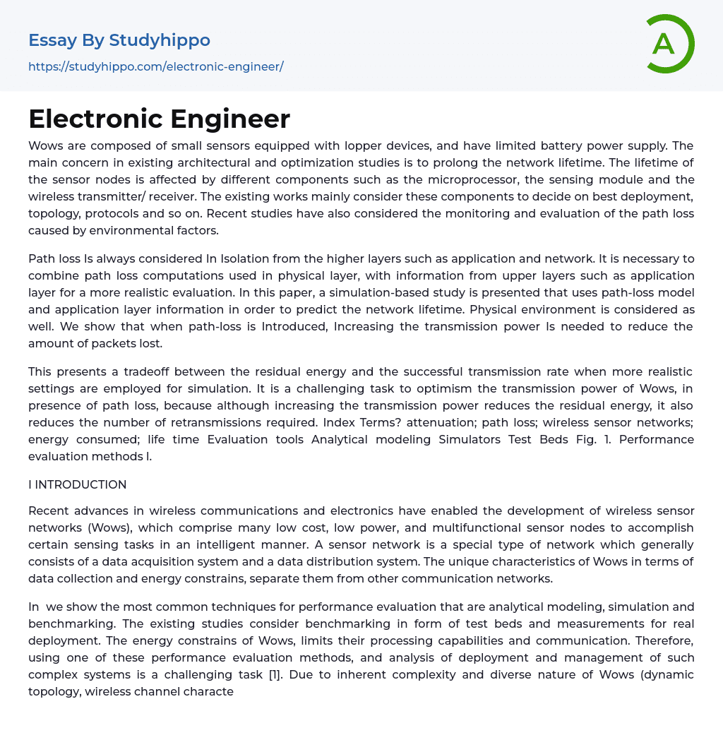Electronic Engineer Essay Example