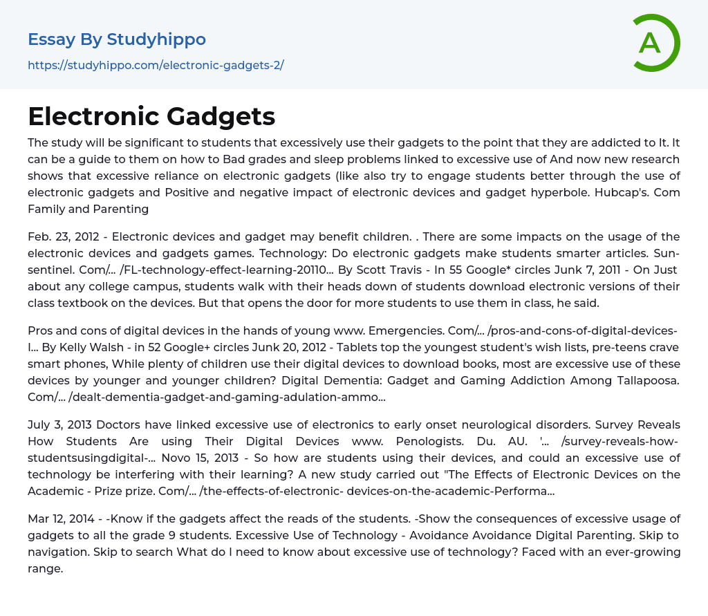 Electronic Gadgets Essay Example