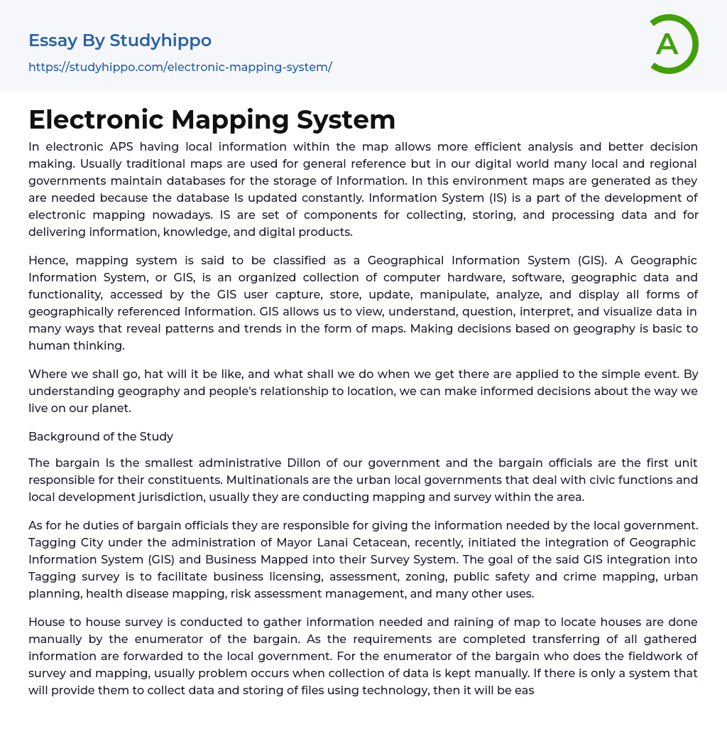 Electronic Mapping System Essay Example