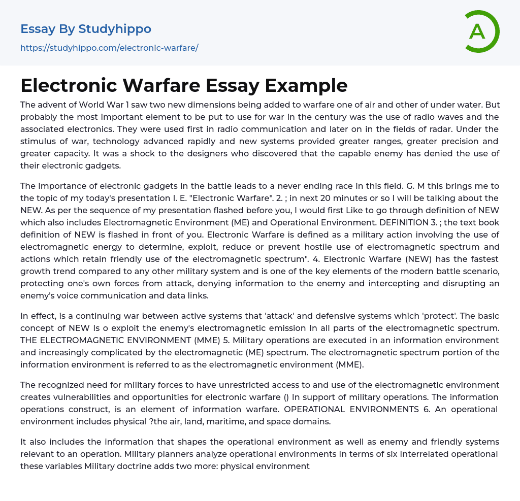 Electronic Warfare Essay Example