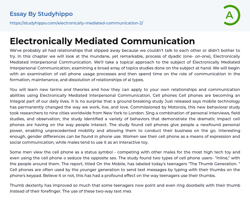 Electronically Mediated Communication Essay Example