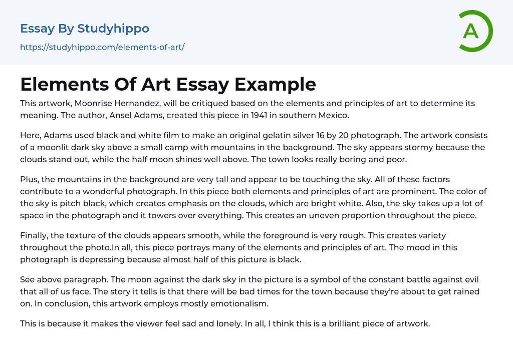 Elements Of Art Essay Example