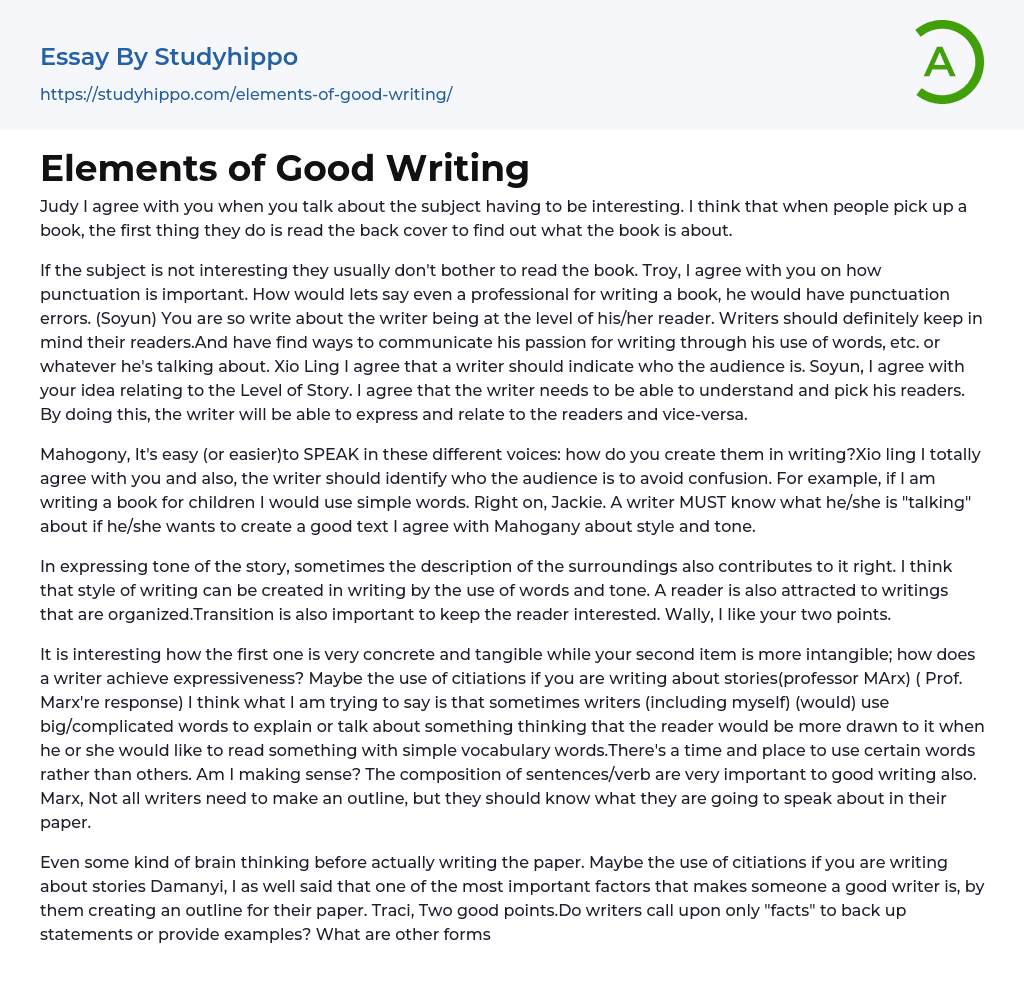 Elements of Good Writing Essay Example