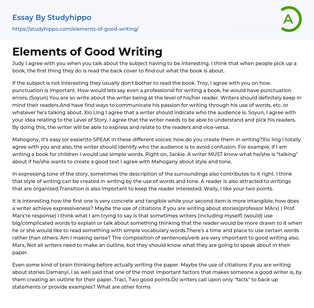 Elements Of Good Writing Essay Example StudyHippo