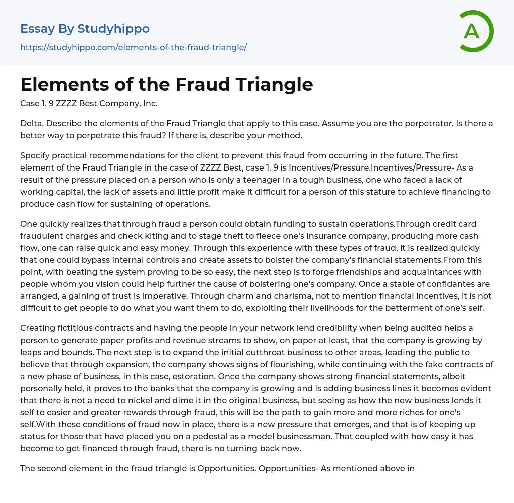 Elements of the Fraud Triangle Essay Example