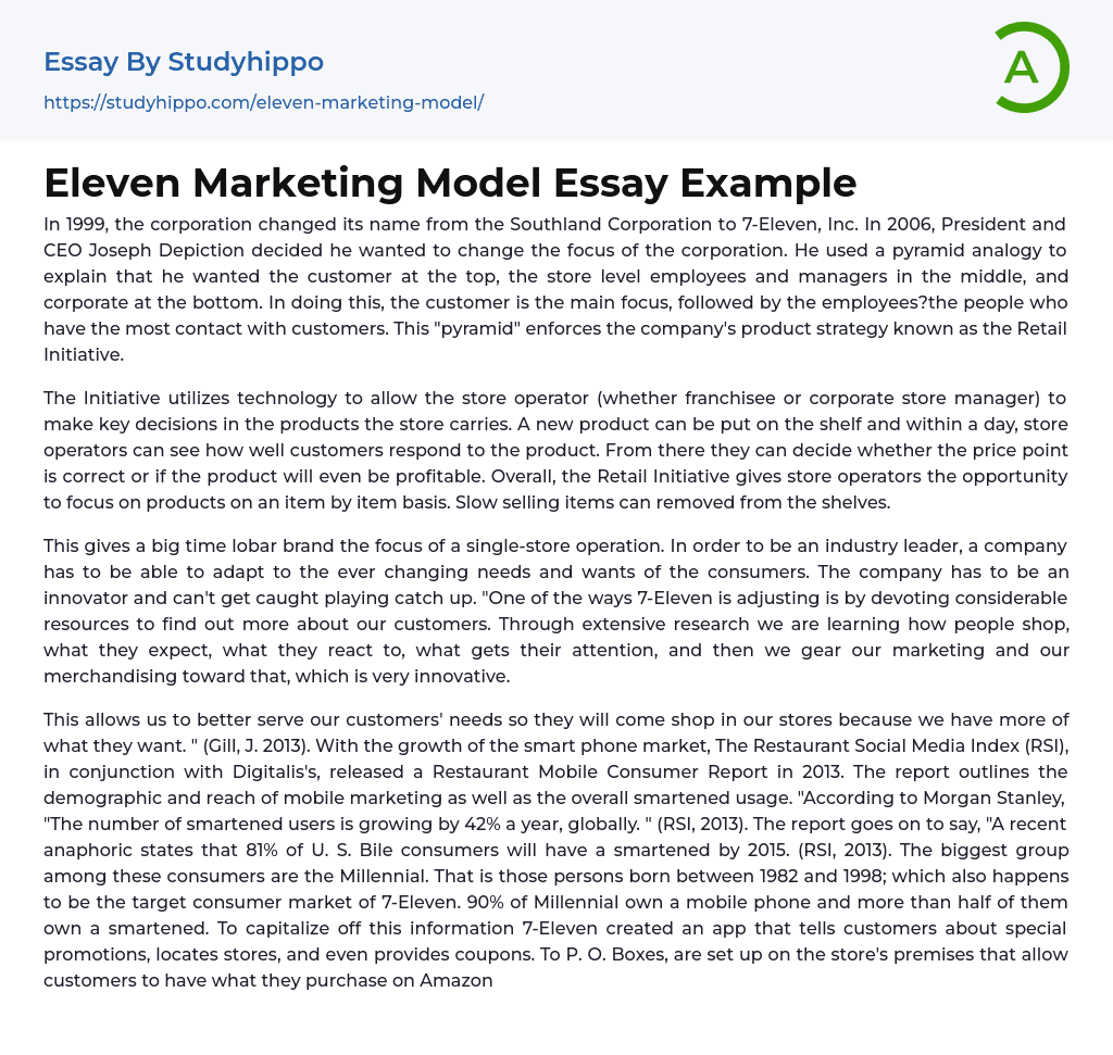 Eleven Marketing Model Essay Example