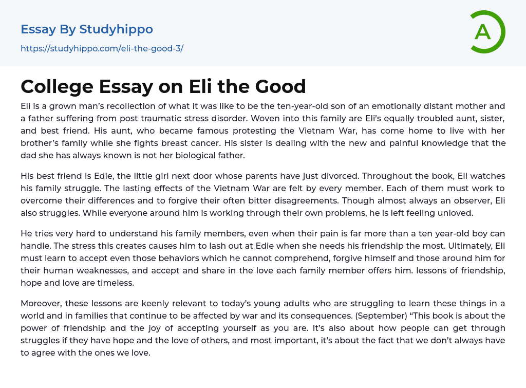 College Essay on Eli the Good