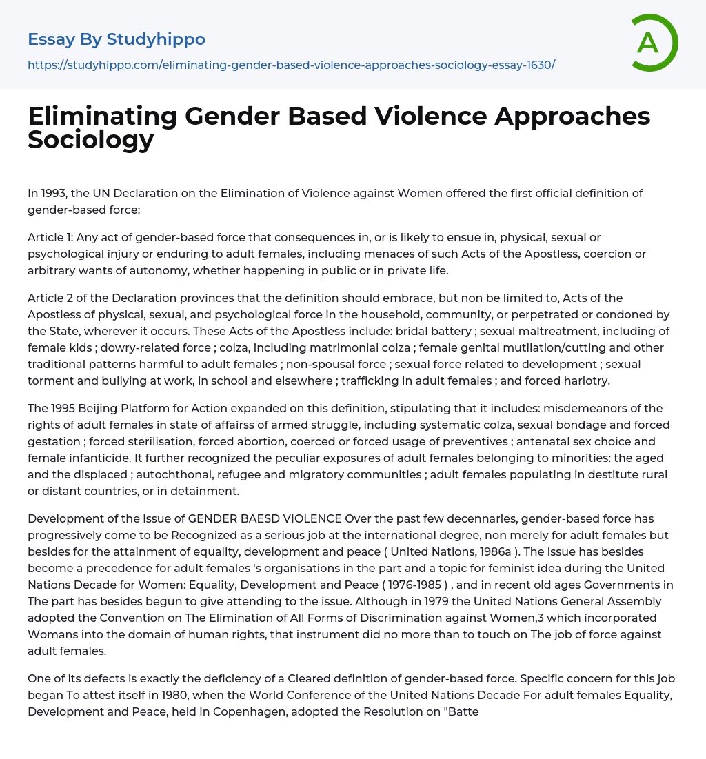 Eliminating Gender Based Violence Approaches Sociology Essay Example