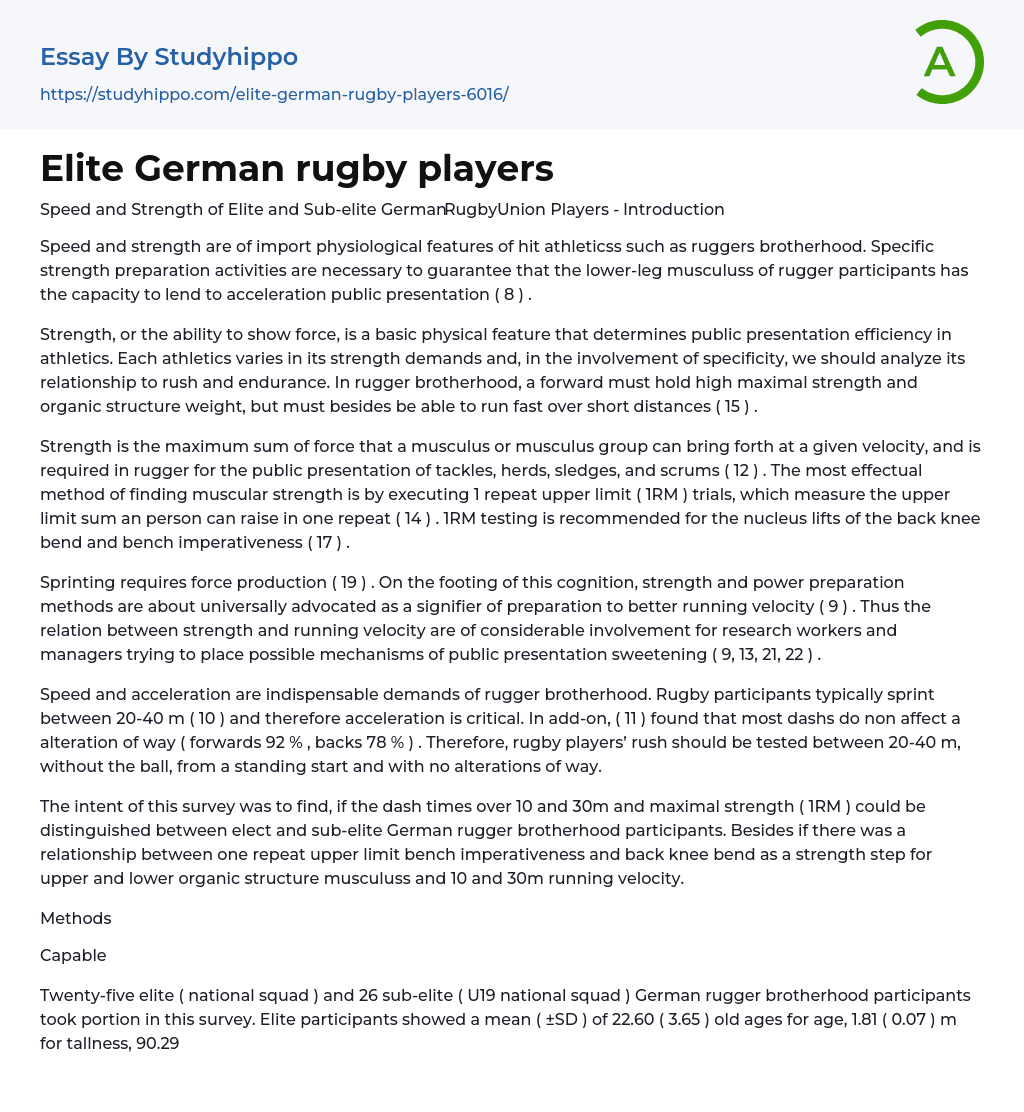 Elite German rugby players Essay Example