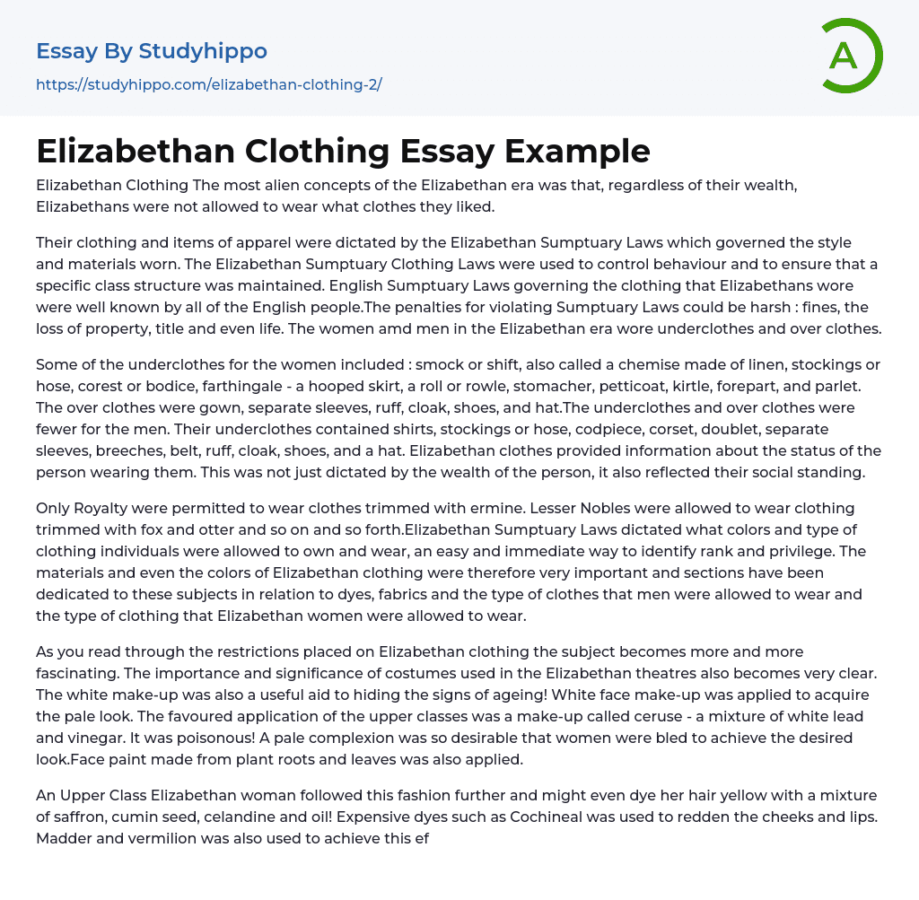 Elizabethan Clothing Essay Example
