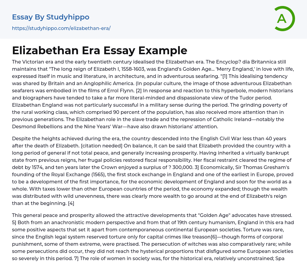 Elizabethan Era Essay Example