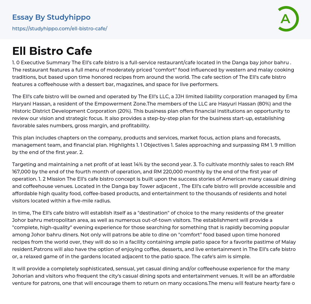 Ell Bistro Cafe Essay Example