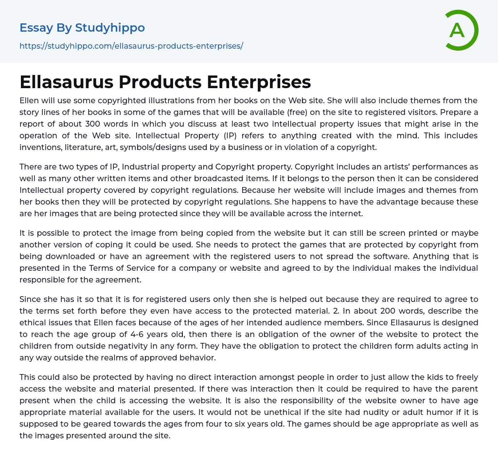 Ellasaurus Products Enterprises Essay Example