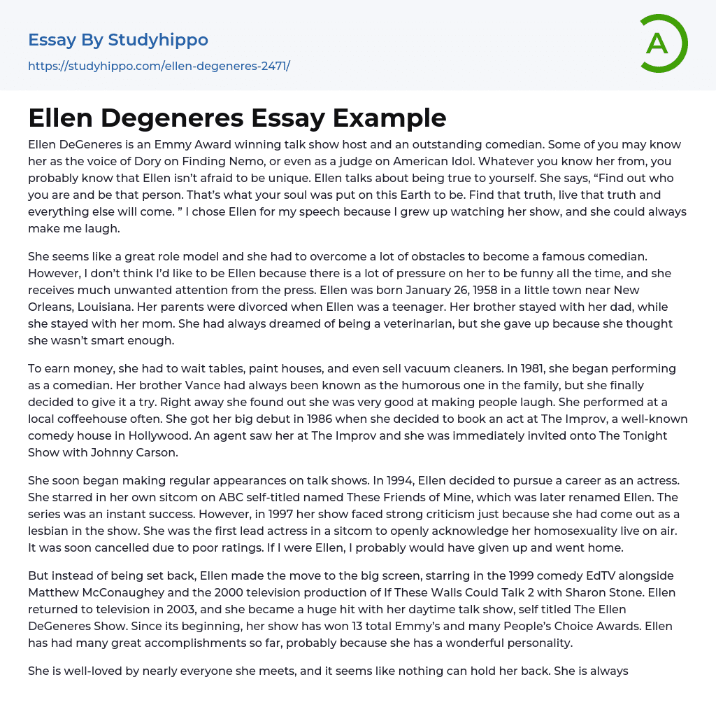 Ellen Degeneres Essay Example