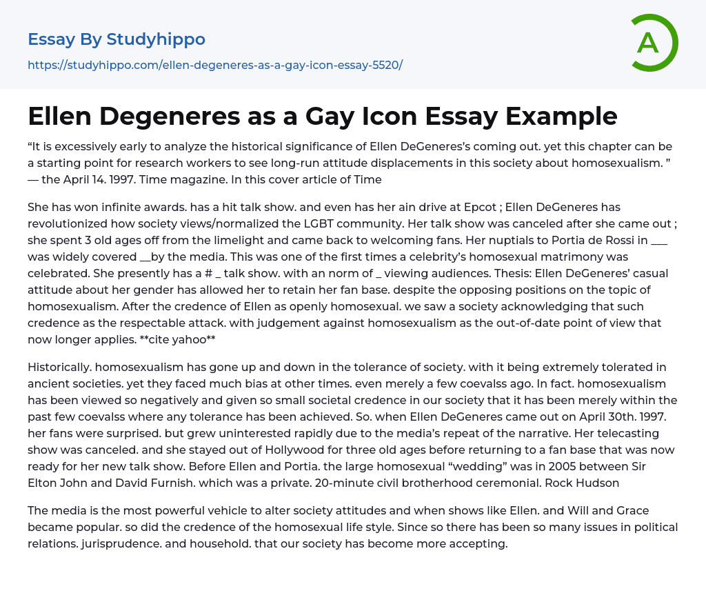 Ellen Degeneres as a Gay Icon Essay Example