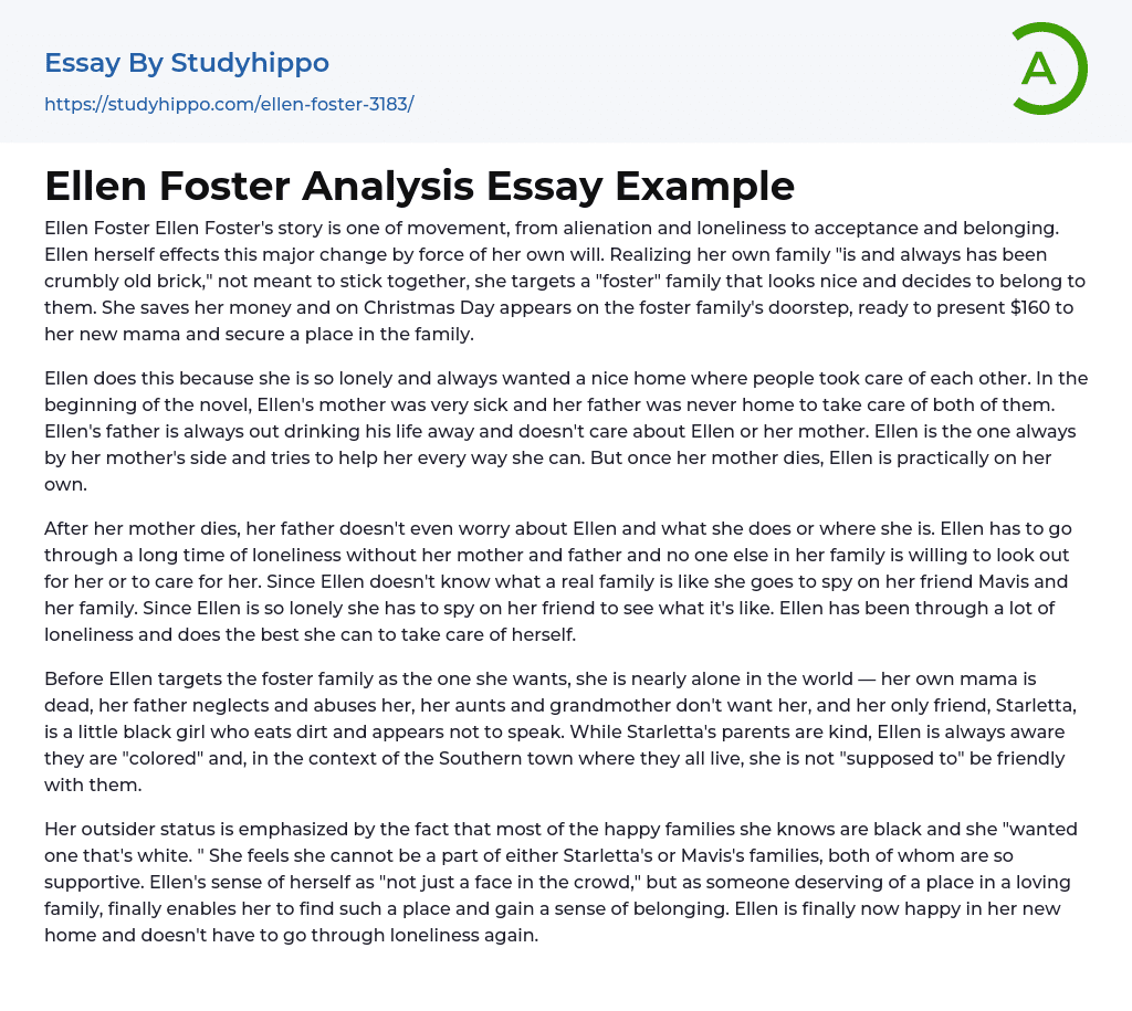 Ellen Foster Analysis Essay Example