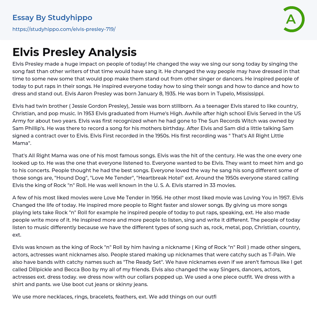 Elvis Presley Analysis Essay Example