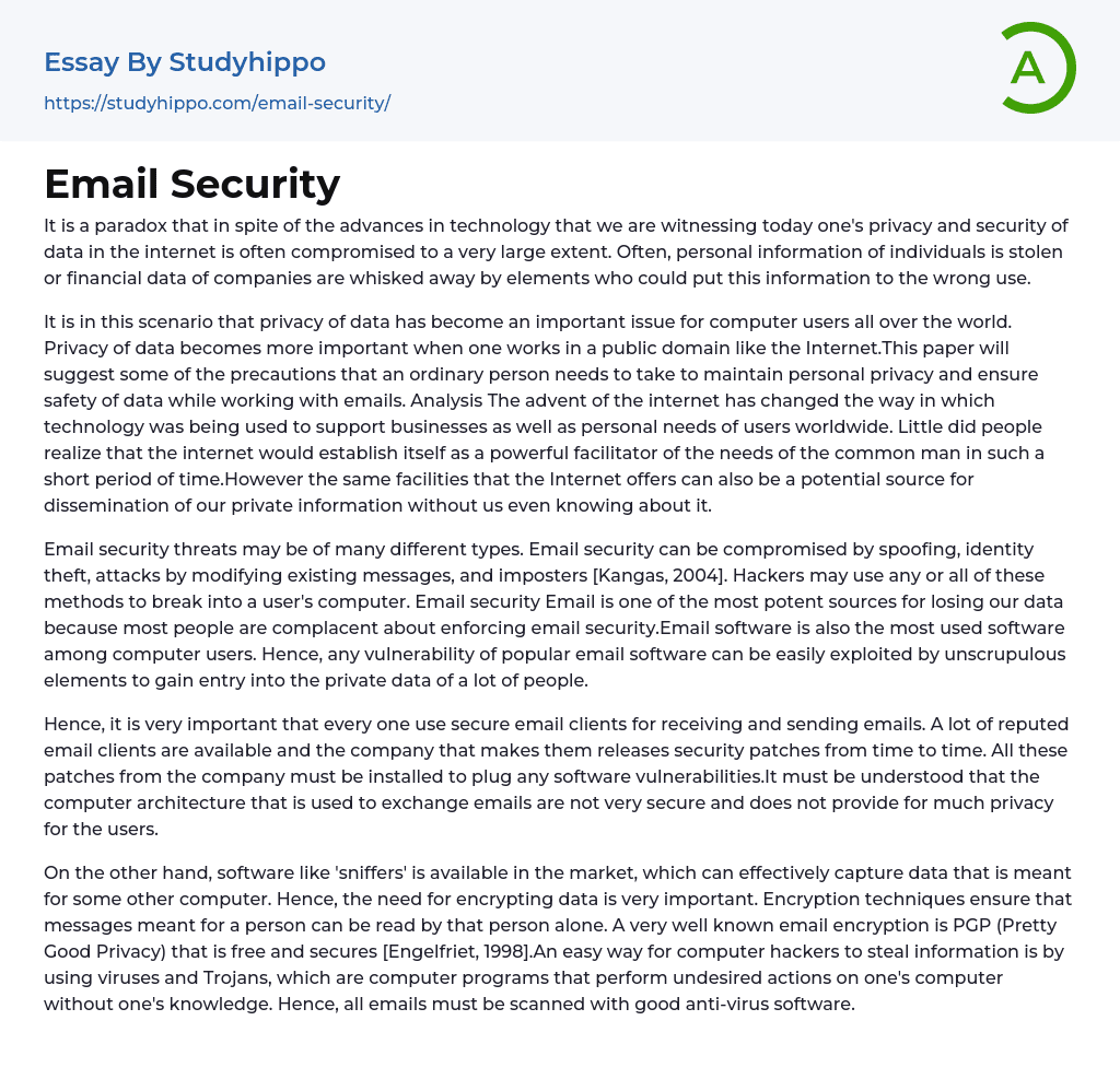 Email Security Essay Example