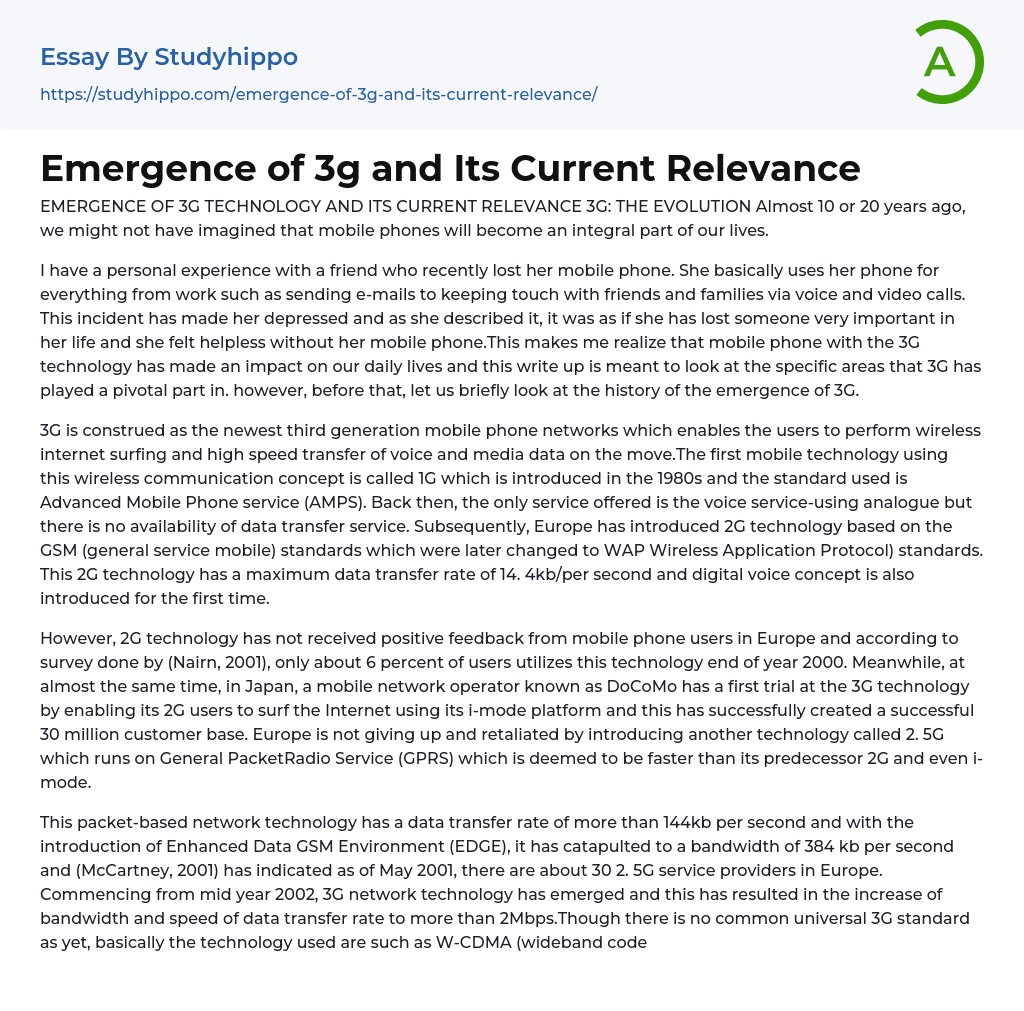 Emergence of 3g and Its Current Relevance Essay Example