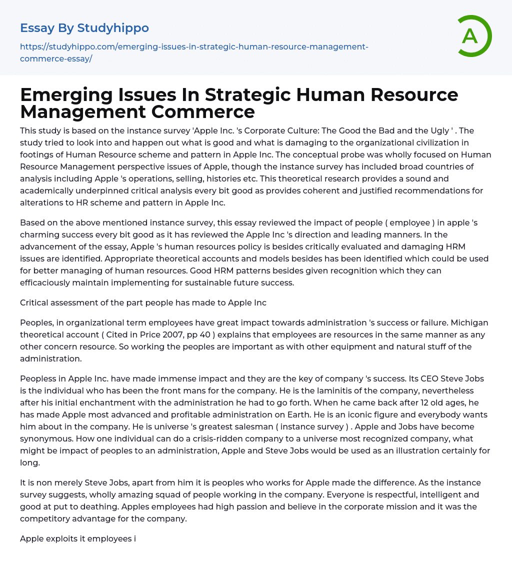 Emerging Issues In Strategic Human Resource Management Commerce Essay Example