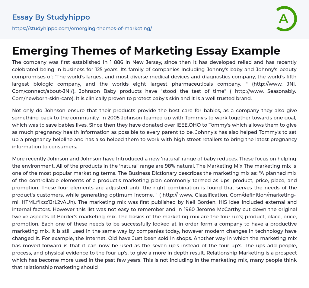 Emerging Themes of Marketing Essay Example