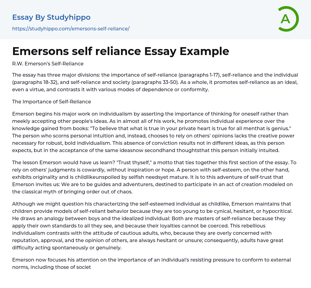 Emersons self reliance Essay Example