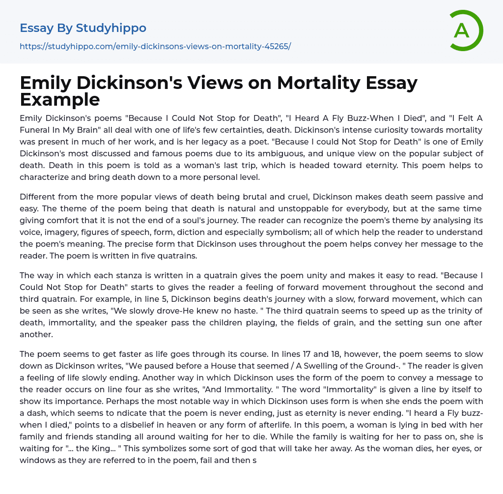 Emily Dickinson’s Views on Mortality Essay Example