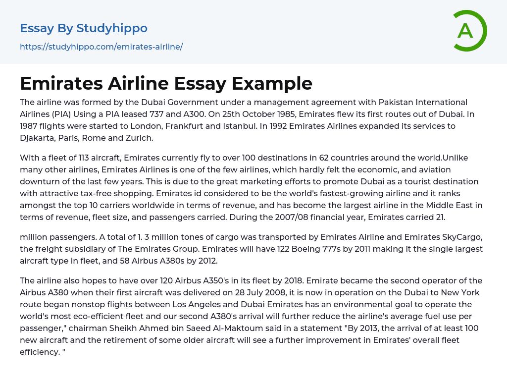 Emirates Airline Essay Example