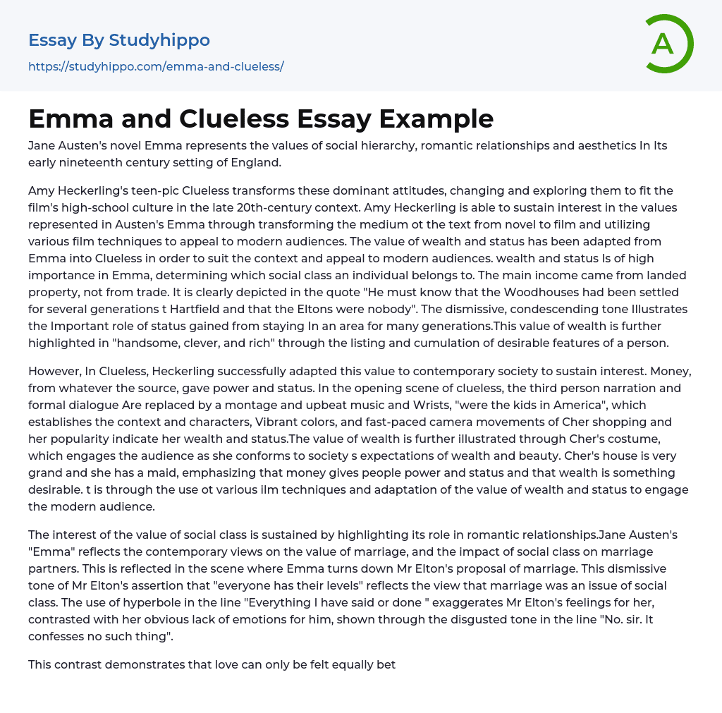 Emma and Clueless Essay Example