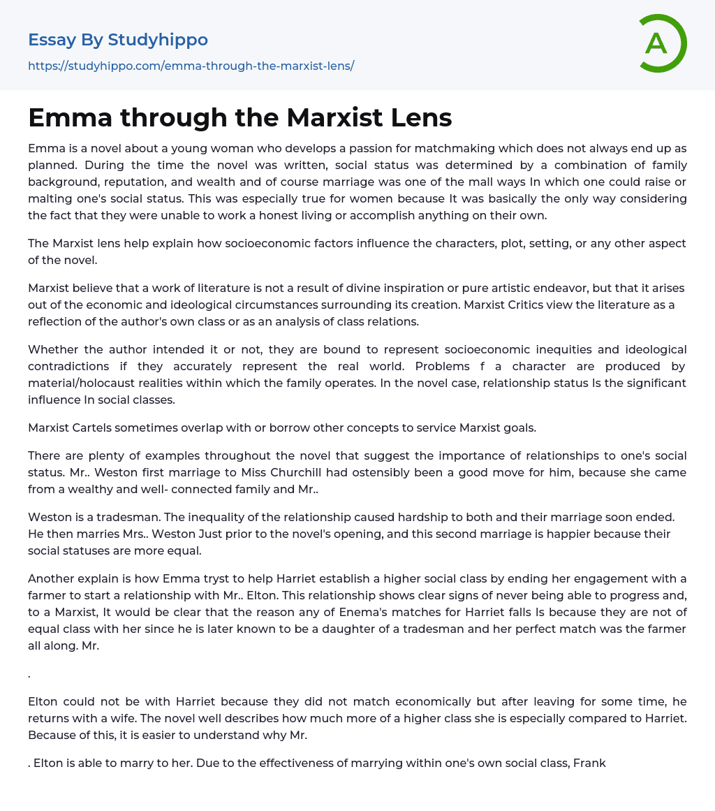 Emma through the Marxist Lens Essay Example