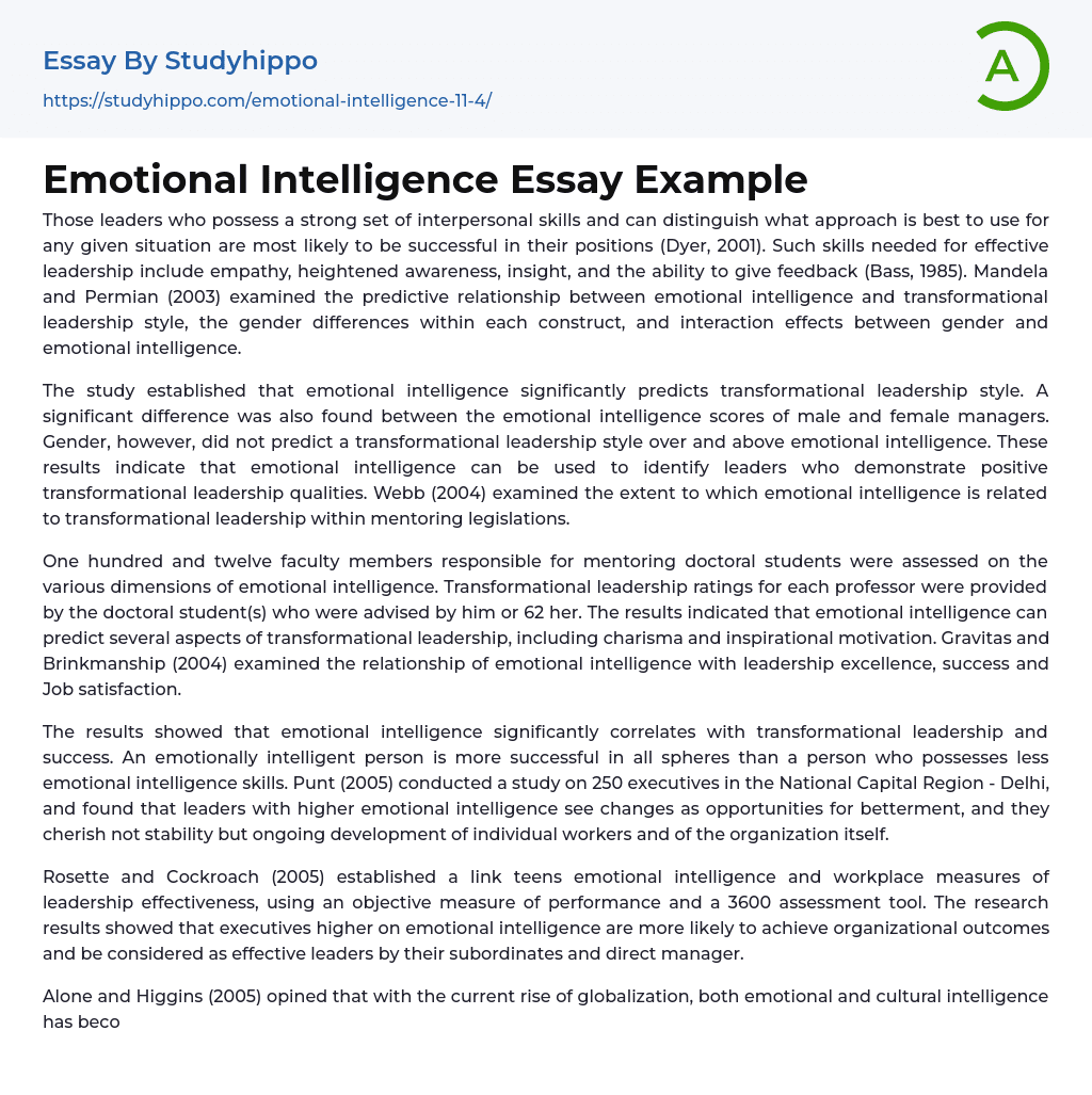 Emotional Intelligence Essay Example