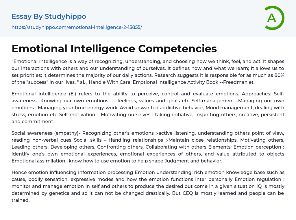 Emotional Intelligence Competencies Essay Example