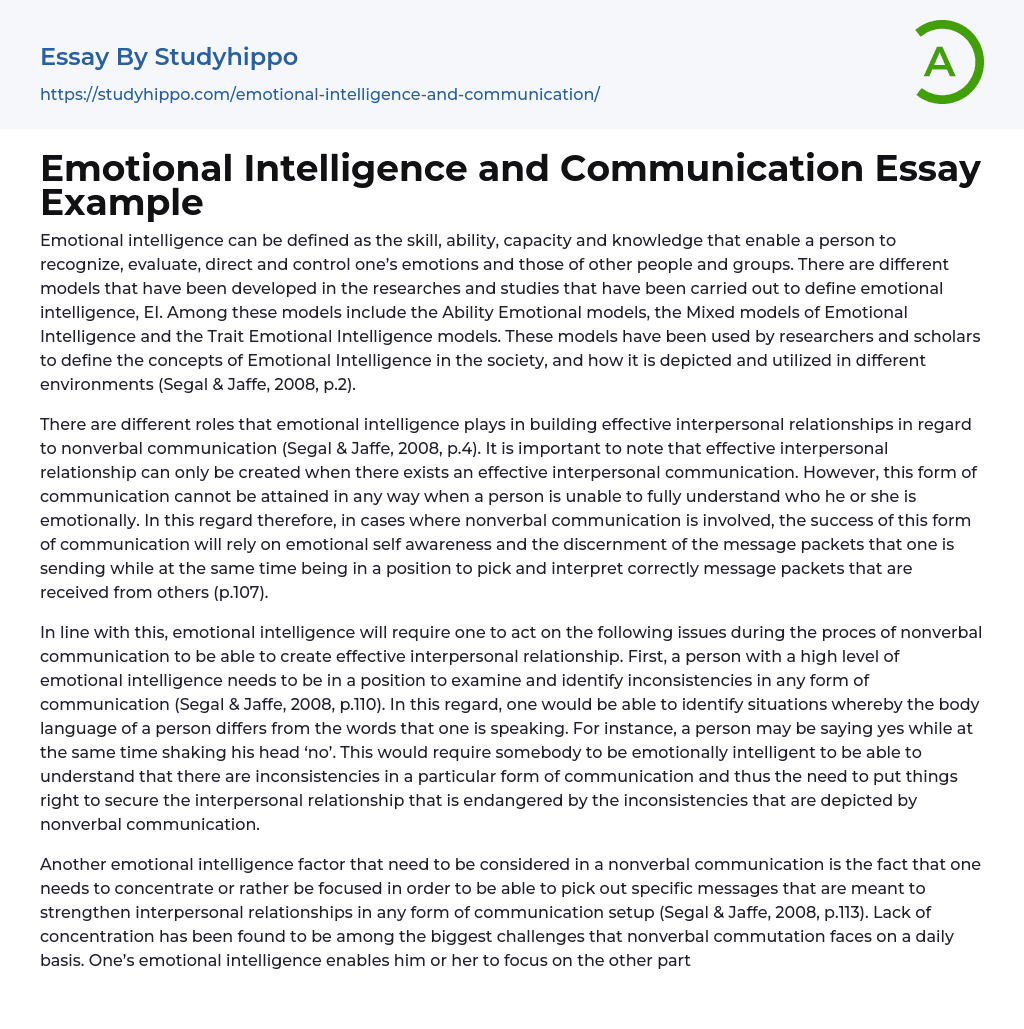 Emotional Intelligence and Communication Essay Example