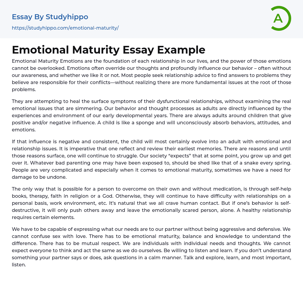 Emotional Maturity Essay Example