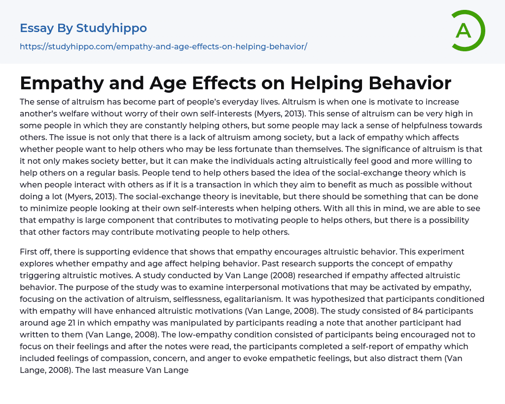 Empathy and Age Effects on Helping Behavior Essay Example