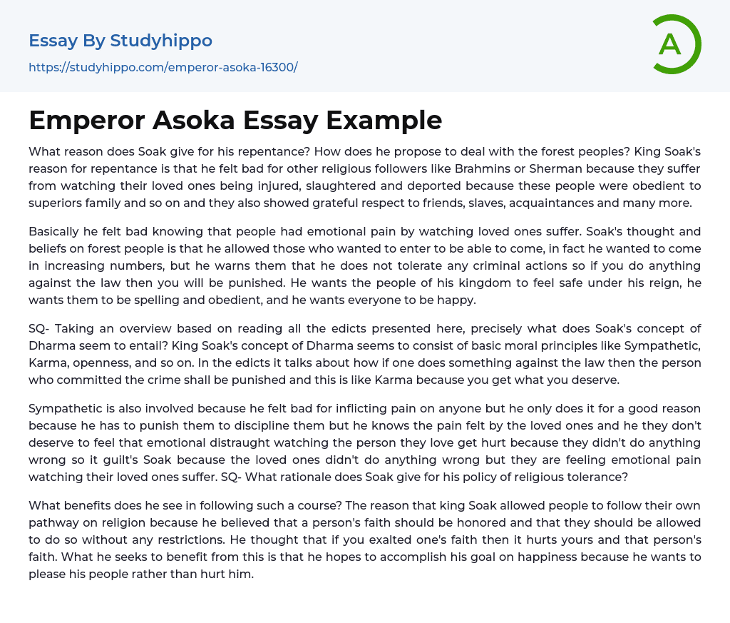 Emperor Asoka Essay Example