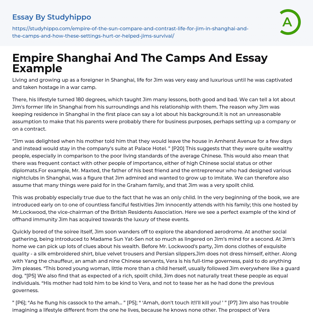 Empire Shanghai And The Camps And Essay Example