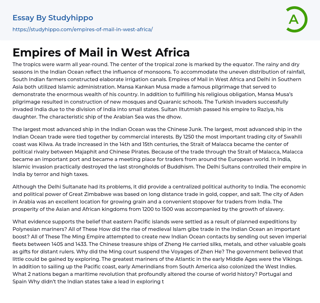 Empires of Mail in West Africa Essay Example