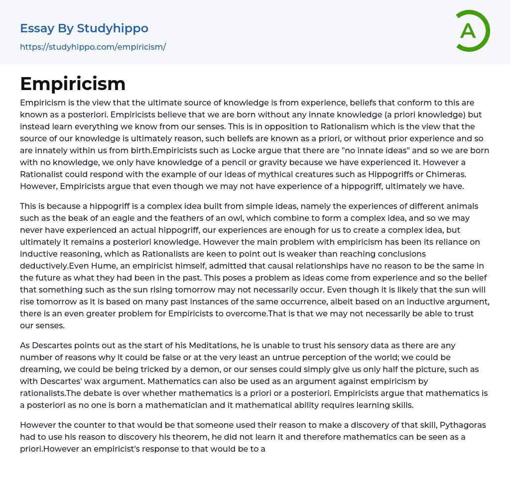 Empiricism Essay Example