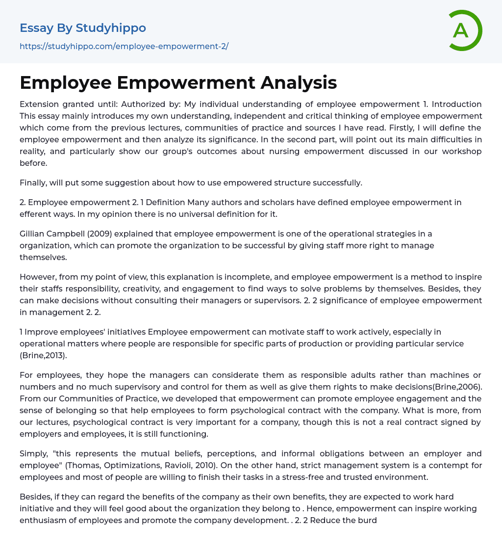Employee Empowerment Analysis Essay Example