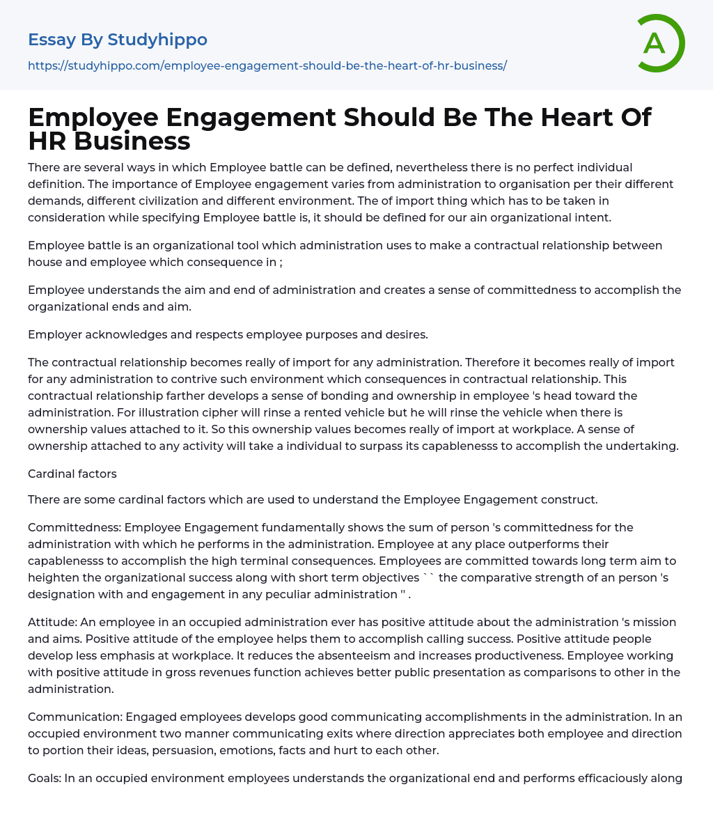 Employee Engagement Should Be The Heart Of HR Business Essay Example